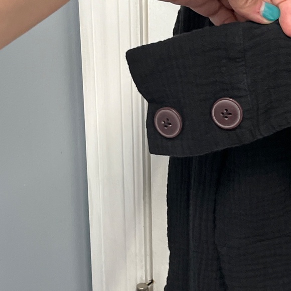 Free People Black Cotton Gauze Button Front Tie Hem Shirt Top XS Boho Casual - Picture 7 of 14